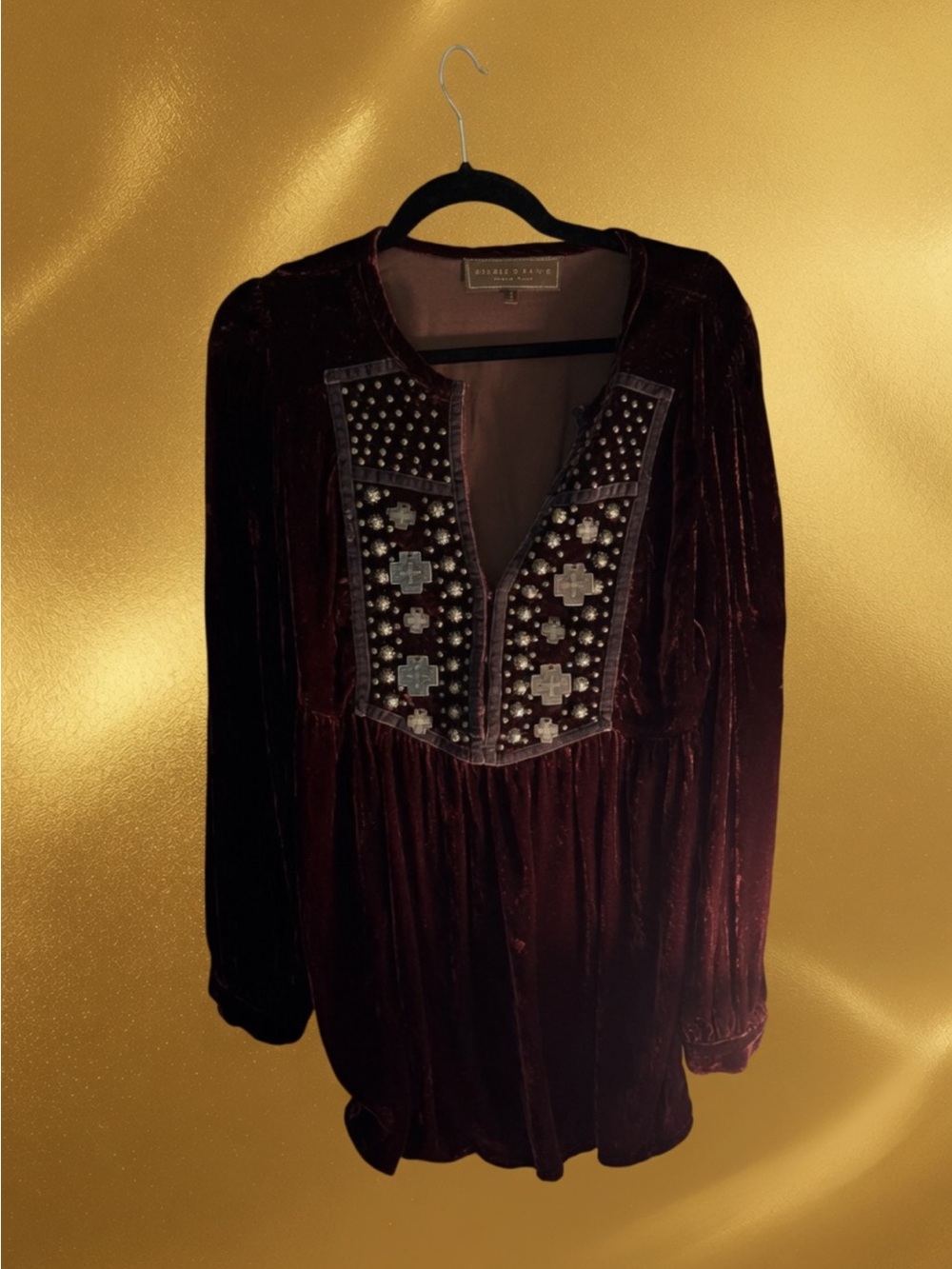 Double D Ranch Velvet Tunic silver studs metal crosses adorn RTL $595 S